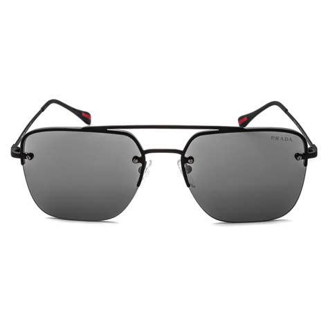 Prada PS 54SS DG05L0 Black Metal Rectangle Sunglasses 